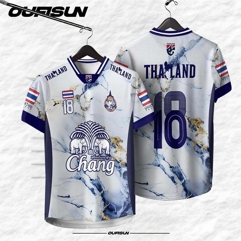 THAILAND Football Soccer V Neck Vintage Shirt National Elephant Logo Badge Map Unisex Men Women Training JERSEY Print Quick Dry Short Sleeve Uniform