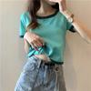 Summer Thin Retro Korean Short Sleeve T-Shirt Contrast Short T-shirt Top Women's Ins Fashion