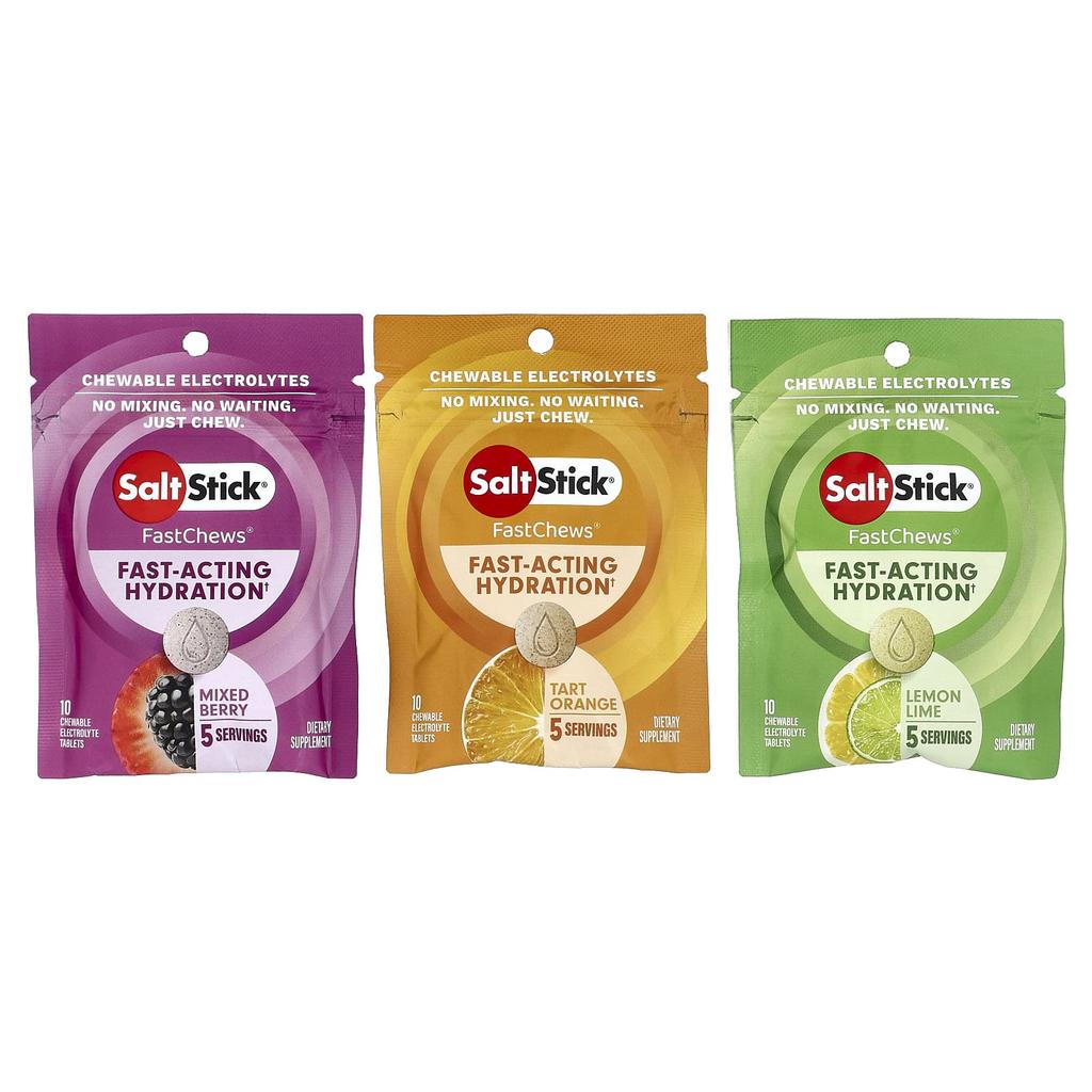 SaltStick, Quick Chews®, Chewable Electrolyte, Assorted Flavor Packs, 8 Pack