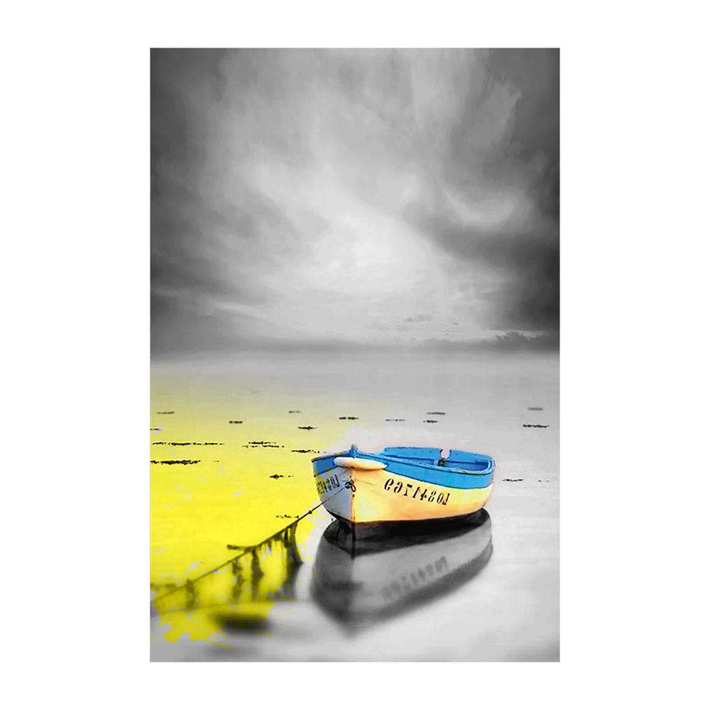 Yellow Boat On The Lake Landscape Canvas Prints Gold Wooden Bridge Mountain Abstract Wall Art Paintings For Home Decor