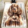 Cute cocker spaniel making a heart shape Print Blanket Flannel Material Soft Warm for All Seasons Home Outdoor Camping Picnics