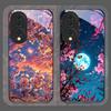 Moon Cherry Blossom Pattern Scenery Tempered Glass Phone Case for Huawei Honor 200 Lite 100 Pro 90 80 GT Magic 7 6 X8 X9 Covers