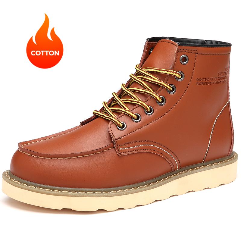 Pánské boty na motorku Pohodlné pracovní boty na platformě Outdoorové kožené boty Fashion Plus Fleece Pánské boty do tepla