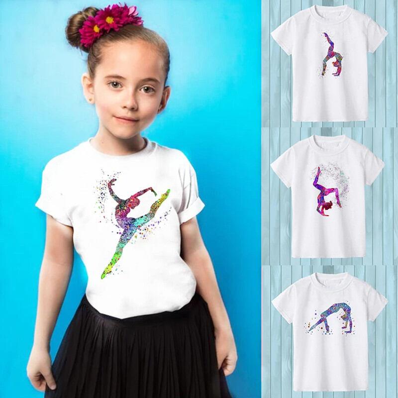Kids T-shirt Watercolor Rainbow Gymnastics Art T-shirt Summer Kids T-shirt Top Kids Street Style
