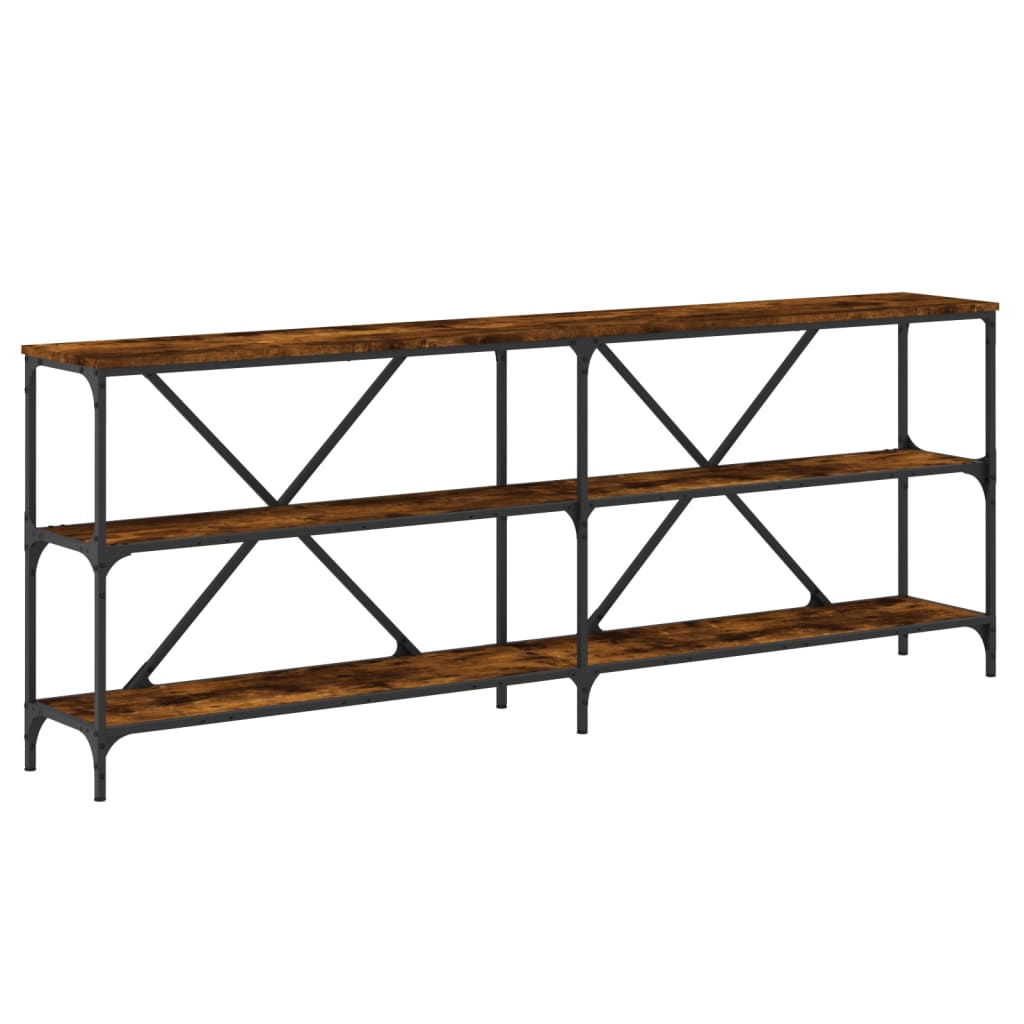 Console Table Smoked Oak 200 x 30 x 75 cm Wood Based Material and Iron
