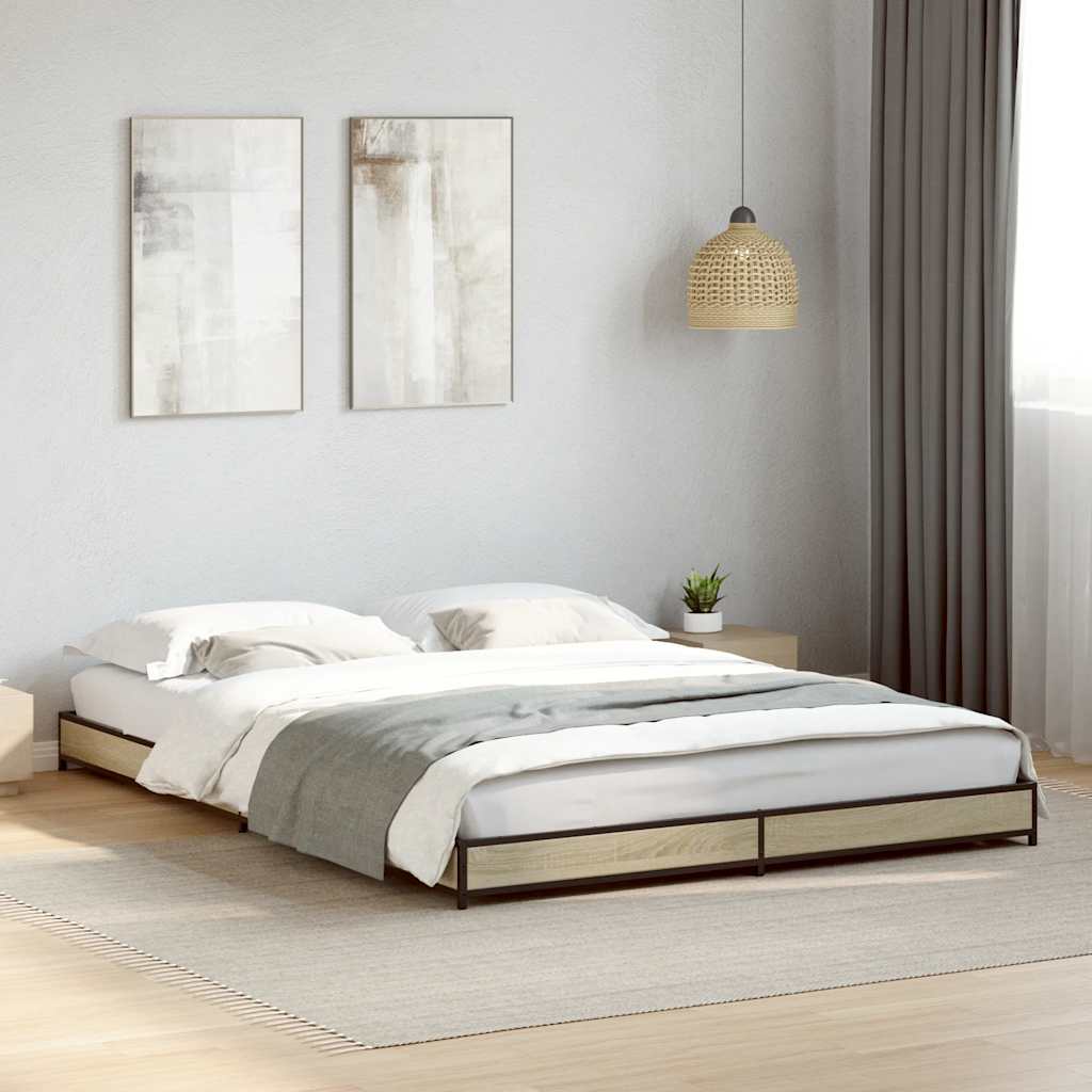 Bed Frame In Sonoma Oak Finish 120 X 200 Cm Made of Engineered Wood and Metal