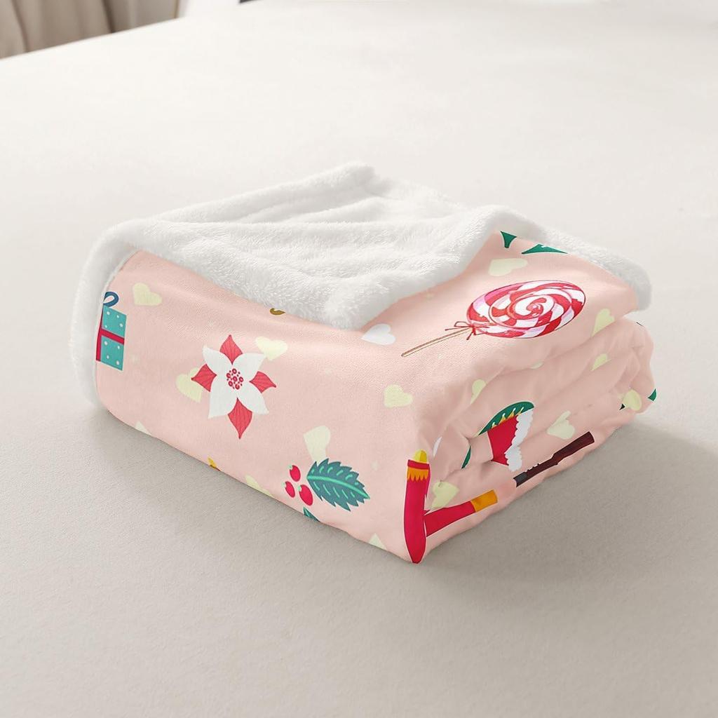 Pink Nutcracker Sherpa Blanket Plush Fuzzy Christmas Fleece Throw Blanket Boys Girls Cute Xmas for Bed Couch Chair Living Room