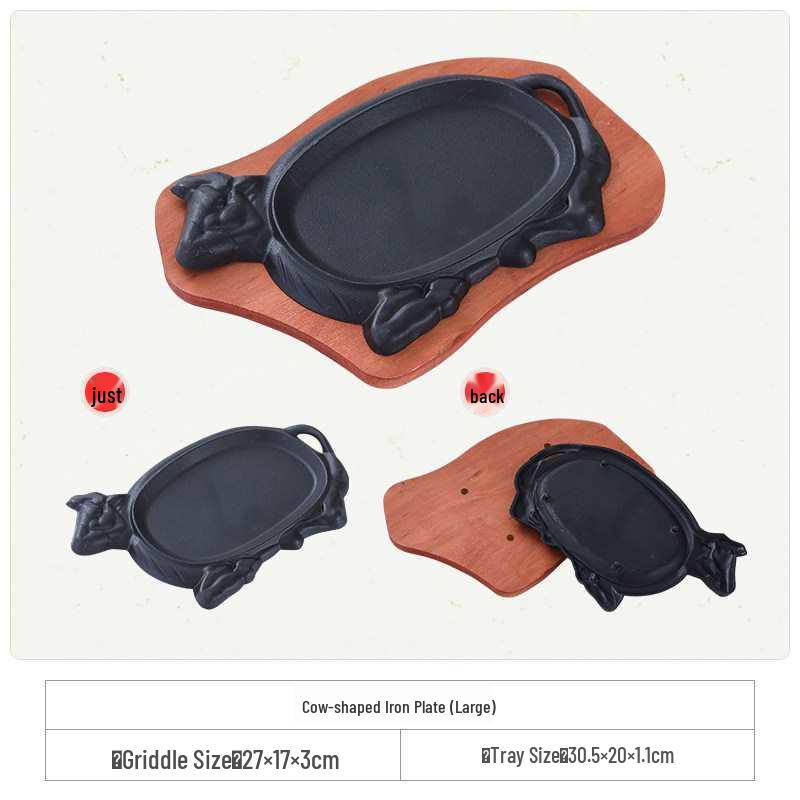 Cast Iron Rectangular Teppanyaki Barbecue Plate for Steak, Fish, and More