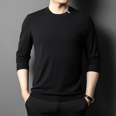 New Spring Round Neck Long Sleeve Knitted Sweater Men's Solid Color Pullover Sweater T-shirt Casual Fashion Bottoming Shirt