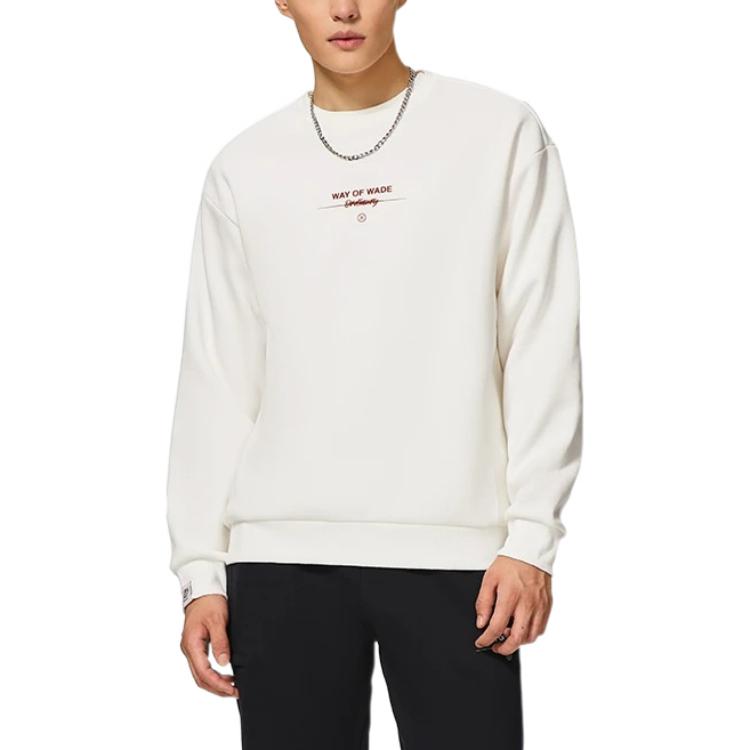 Li-Ning Wade Series Logo Print Long Sleeve Pullover Sweatshirt Men Tops White AWDSC41-8
