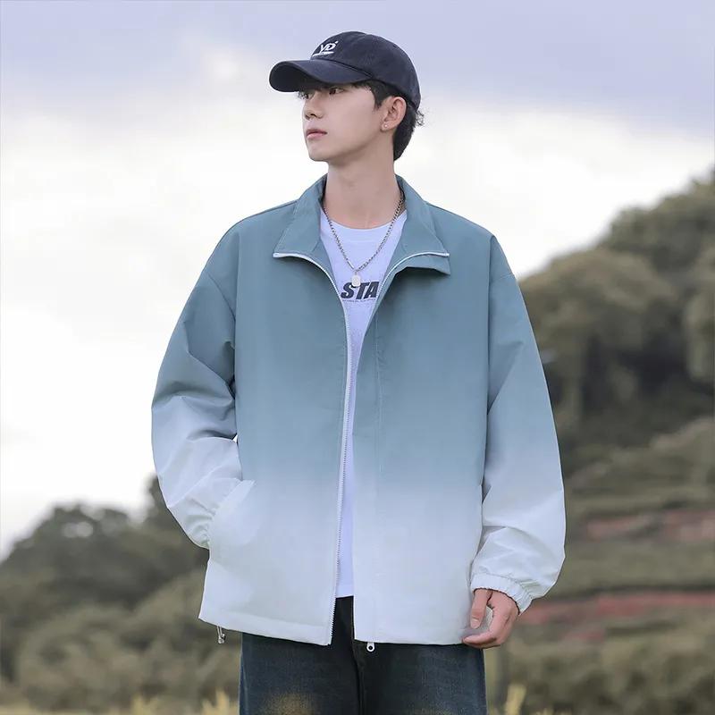Jacke mit Stehkragen in Farbverlaufoptik, Gradient, Neuer Stil, Winddicht, Frühling, Herbst, Locker, Lässig, Trendiges Oberteil, Vielseitige Jacke