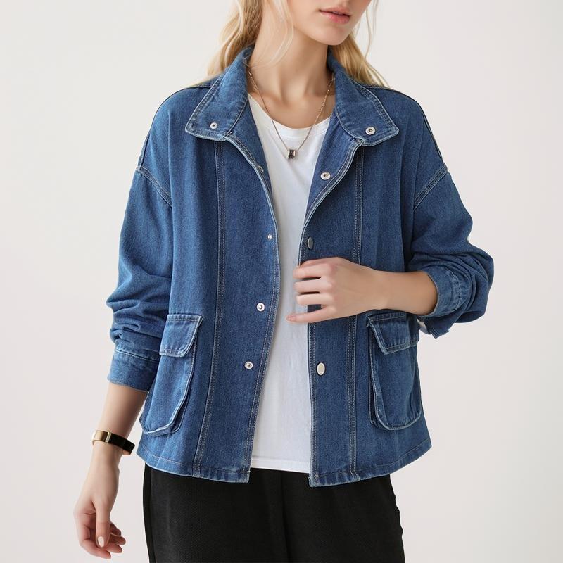 Bluză de damă nouă, 2025, toamnă, casual, denim, albastru, vintage, îmbrăcăminte exterioară, mânecă lungă, bluză albastră cu nasturi, vrac