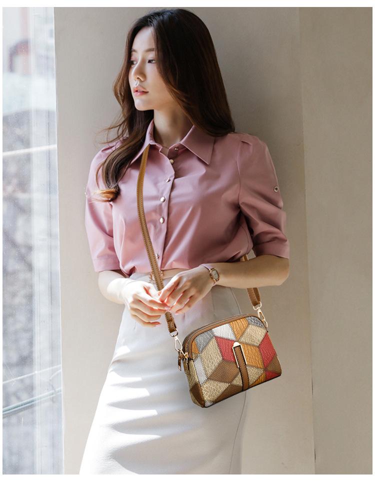 Ethnic Style Colorblock Patchwork Double Zipper Crossbody Bag