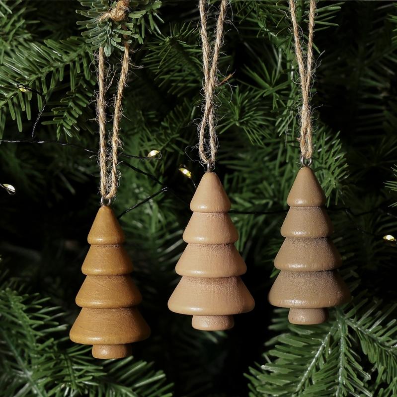 Set of 3 Christmas Tree Hanging Decoration, Natural Wood Pendant with Hanging Rope for Entryways, Rooms, Parties, and Seasonal Display