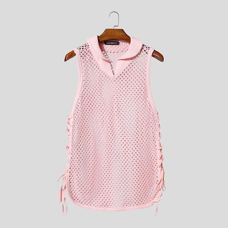 

INCERUN Мужские майки без рукавов с сеткой и шнуровкой по бокам, прозрачные, для вечеринок и пляжа 2XL