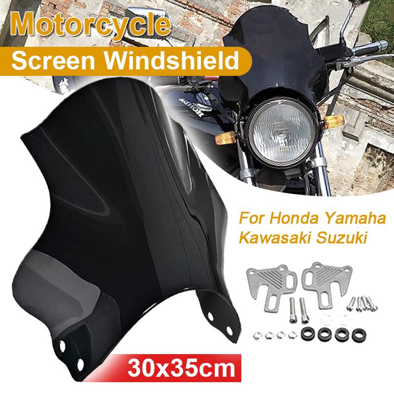 Motorrad Universal Windschutzscheibe aus ABS-Material mit Halterungszubehör 30x35cm für Honda Yamaha Kawasaki Suzuki