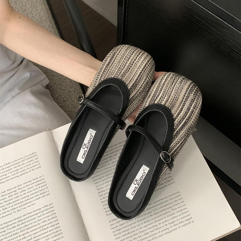 Fashion 2024 Autumn Women Flat Shoes Fashion Round Toe Slip On Mules Shoes Soft Flat Heel Outdoor Casual Dress Sandal Shoes Mujer