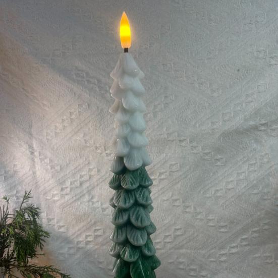 Remote Control Window Candles Green Christmas Tree Flameless LED Candle, 9.8" Battery Operated Taper Candles, Dorm Room Decorative Lighting