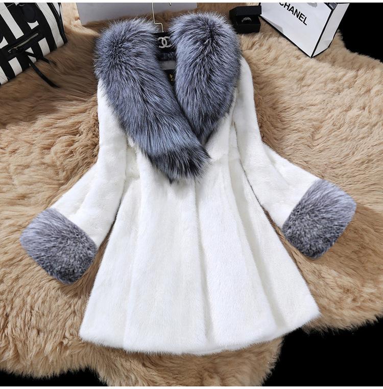 New Autumn and Winter Imitation Mink Coat Long Imitation Fox Fur Collar Coat Fur Coat