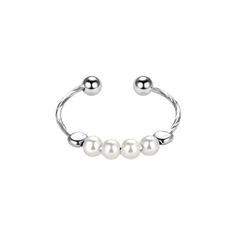 Women's Adjustable Silver Pearl Ring