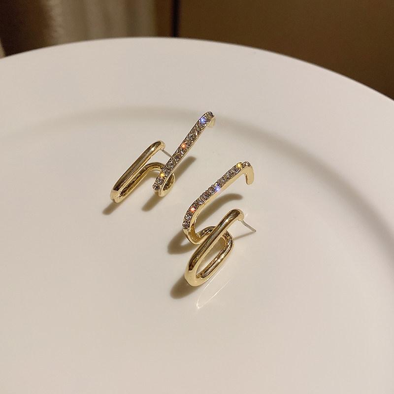 Women Korean Style Elegant Rhinestone Inlaid Geometric Fashion Earrings Jewelry