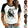 Damen Casual Kurzarm Rollkragen Pullover Top mit Grafikdruck