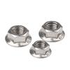 Porca Sextavada com Flange e Trava de Aço Inoxidável 304, 201 Zincada Branca, Antiderrapante, Antidesaperto, Norma Nacional, Design de Flor de Zinco Colorido.
