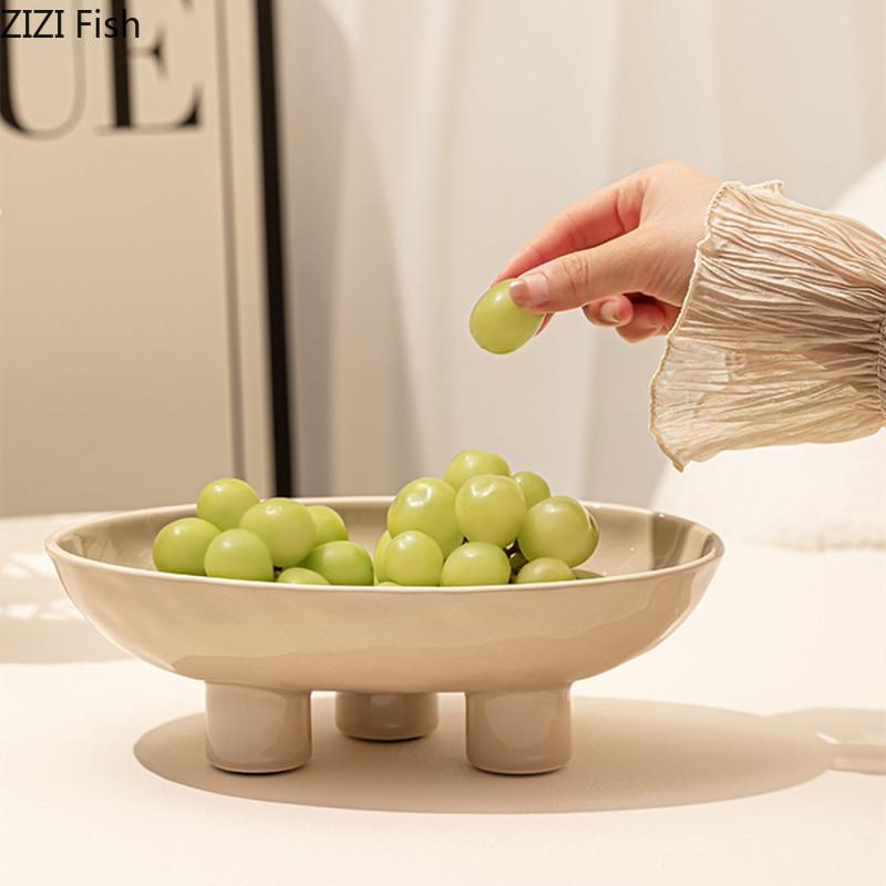 Ceramic Fruit Plate Wedding Party Snack Candy Tray Cake Dessert Plate Light Luxury Home Decoration Art High Foot Fruit Plate