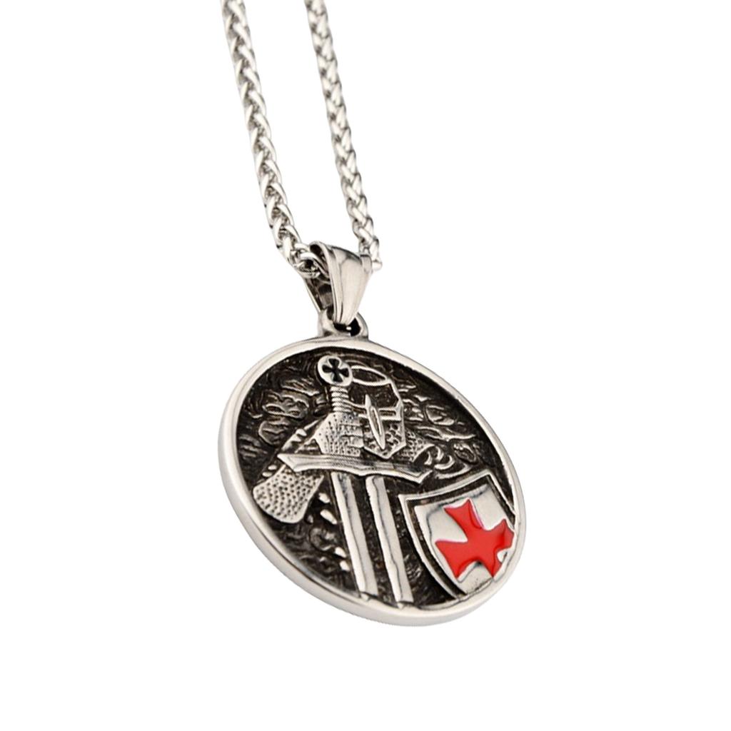 Vintage Knight Pendant Necklace Titanium Steel Amulet Jewelry Neck Jewelry Punk Chain Necklace Suitable for Men Present