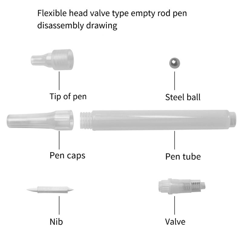 6Pcs Refillable Empty Brush Pen Clear Empty Paint Pen Acrylics Empty Marker For Painting on Paper Wood Ceramic Metal