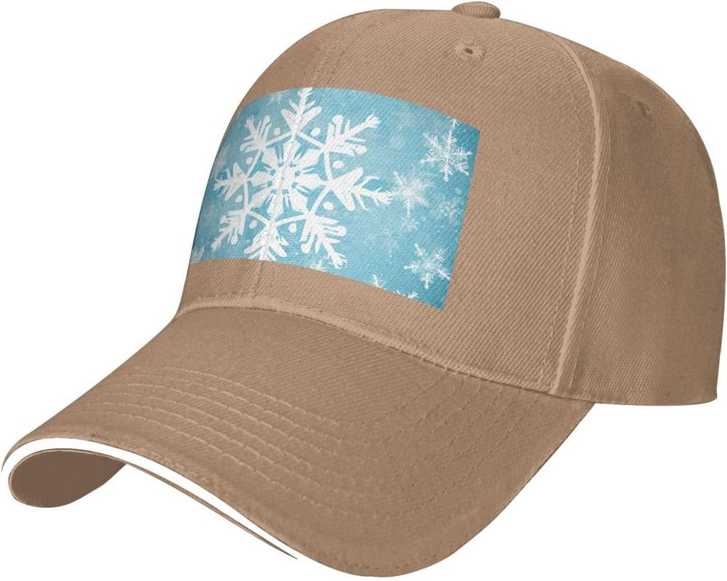 Snowflake Winter Print Baseball Cap Polyester Casual Adjustable Sun Protection Unisex Adult Trucker Hat