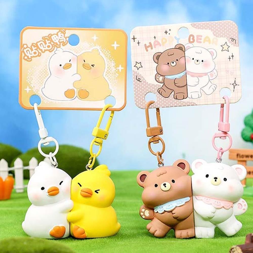 2 Stück Harz Paar Schlüsselanhänger Zink Zinklegierung Rucksack Schlüsselring Lustige Magnetische Tieranhänger Freunde