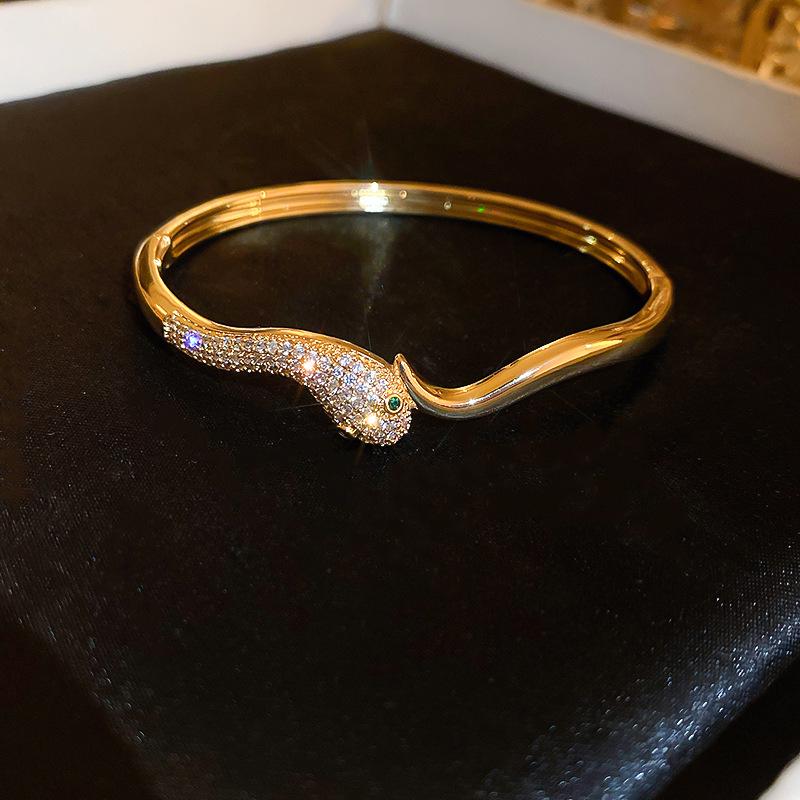 Gold Plated Zircon Titanium Steel Korean Minimalist Bangle | Versatile High-End Bracelet for Women