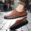 Hand-Sewn Casual Leather Shoes Color-Blocked Slip-On Loafers Men'S Non-Slip Sole Breathable Comfortable Walking Shoes