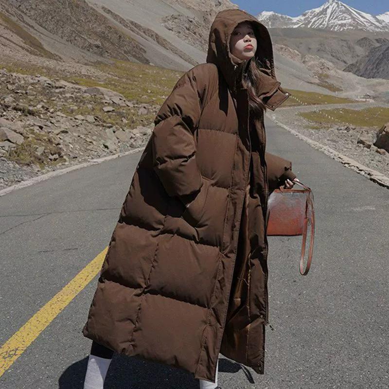 Giacca Imbottita Invernale Media Lunghezza Sopra il Ginocchio Piumino Imbottito da Donna Versione Coreana di Giacca Imbottita Spessa Larga con Cappuccio