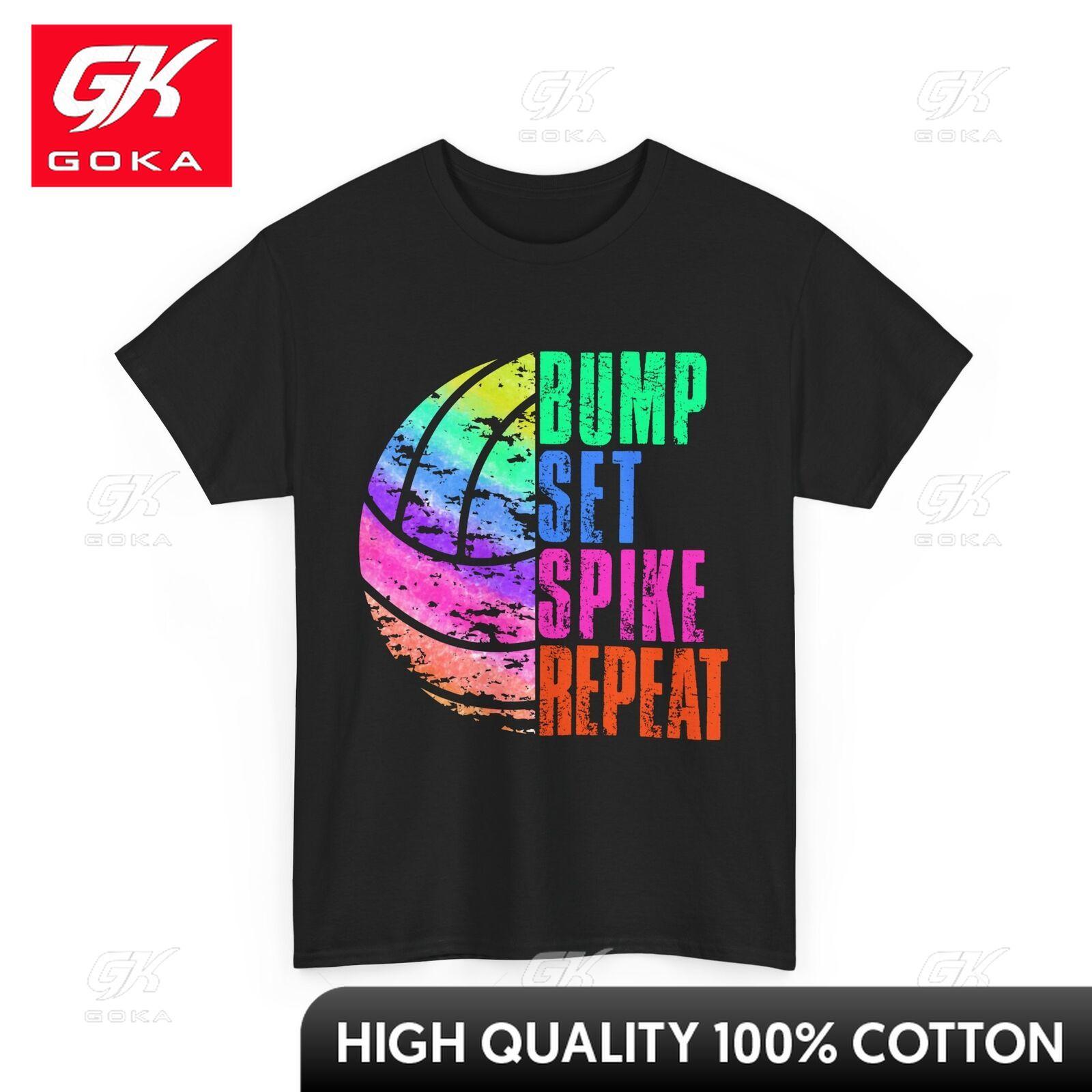 Volleyball Tshirt Bump Set Spike Repeat Volleyball Player Playful Print All Cotton Graphic Top Minimalist Style S