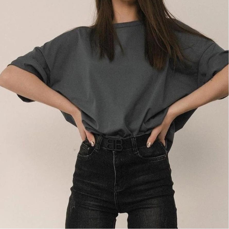 100% Cotton Round Neck Solid Color T-shirt Women's Short Sleeved Top