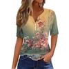 Women's T Shirt Tee Print Button Short Sleeve Daily Weekend Fashion Basic V- Neck Regular Top