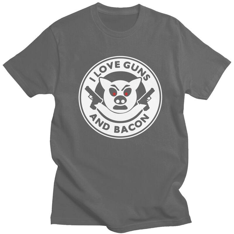 Custom I Love Guns And Bacon Tshirts for Men Short Sleeve Leisure T Shirt Tshirt Pure Cotton Tee Gift