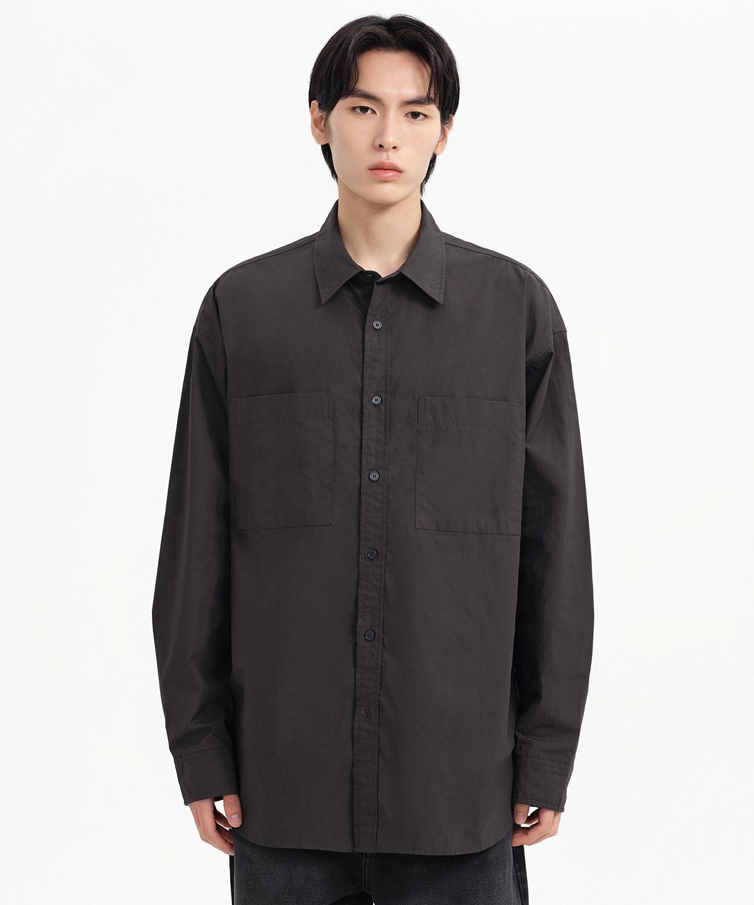 Musinsa Standard Oversized Washed Poplin Double Pocket Shirt [Gunmetal] Gunmetal/S