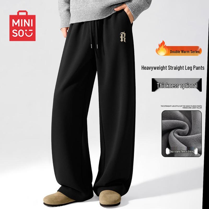 MINISO Men s Winter Fleece-Lined Straight Sweatpants XL