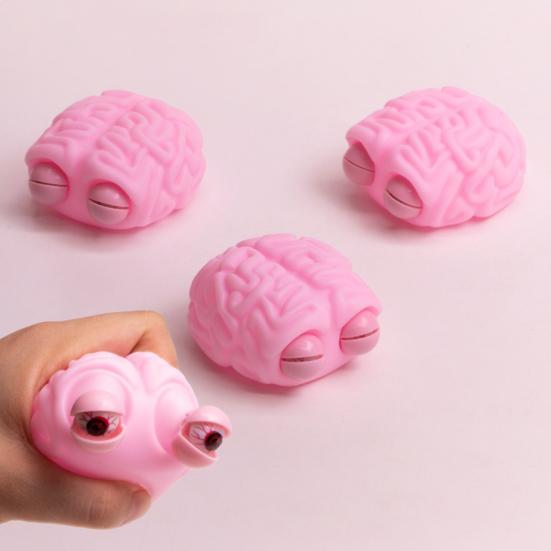 Simulation Pink Brain Squeeze Toy Stress Relief Popping Eyes Brain Sensory Toy Decompression Stress Ball Realistic Brain Fidget