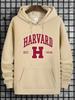 Harvard Print Hooded Sweatshirt - Soft Slight Stretch Polyester Fabric for Comfortable Casual Wear Autumn Seasons