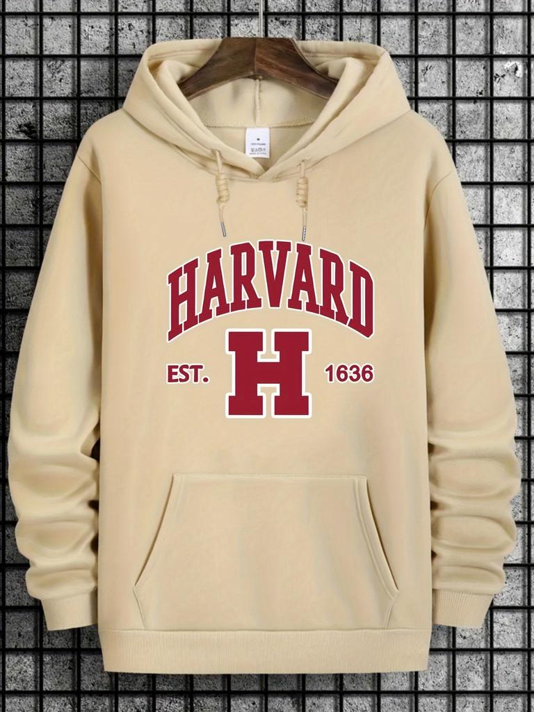 Harvard Print Hooded Sweatshirt - Soft Slight Stretch Polyester Fabric for Comfortable Casual Wear Autumn Seasons
