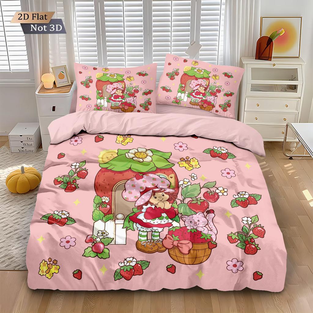 3Pcs Pink Strawberry Cake Girl Print Coreless Duvet Cover Set Multi Size Bedroom Bedding Decoration Comfortable Machine Washable
