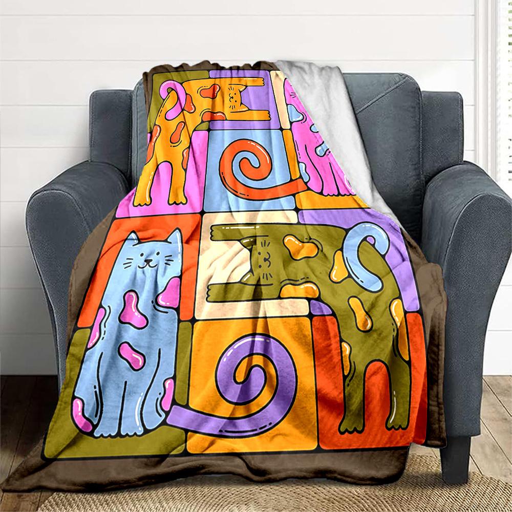 1pc Colorful Cats Blanket Lightweight Flannel Blanket Throw Blanket For Sofa, Bed, Travel, Camping, Livingroom, Office, Couch, Chair, And Bed yy251015