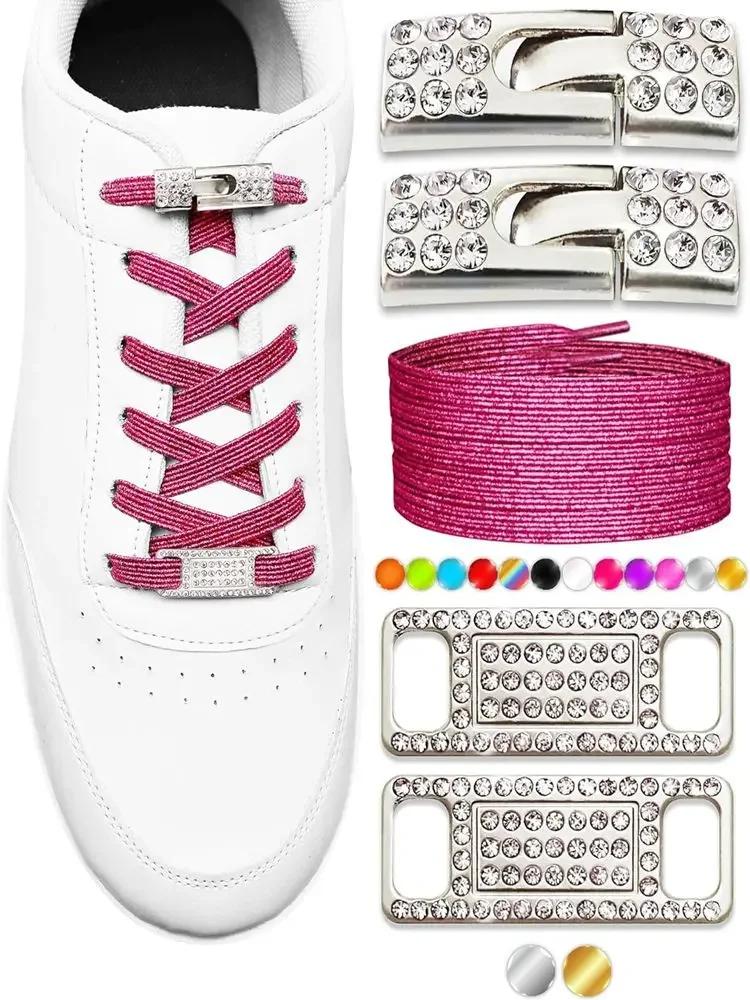 Elastic No Tie Shoe Laces Bling Diamond Cross Locks Shoelace Charms for Women Sneakers Luxury Smart Buckle AF1 Metal Shoelaces