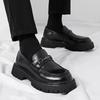 2026 New Thick-soled Heightening Men's Big-headed Leather Shoes Patent Leather Glossy Casual Thick-heeled Loafers Hairstylist Trendy Shoes