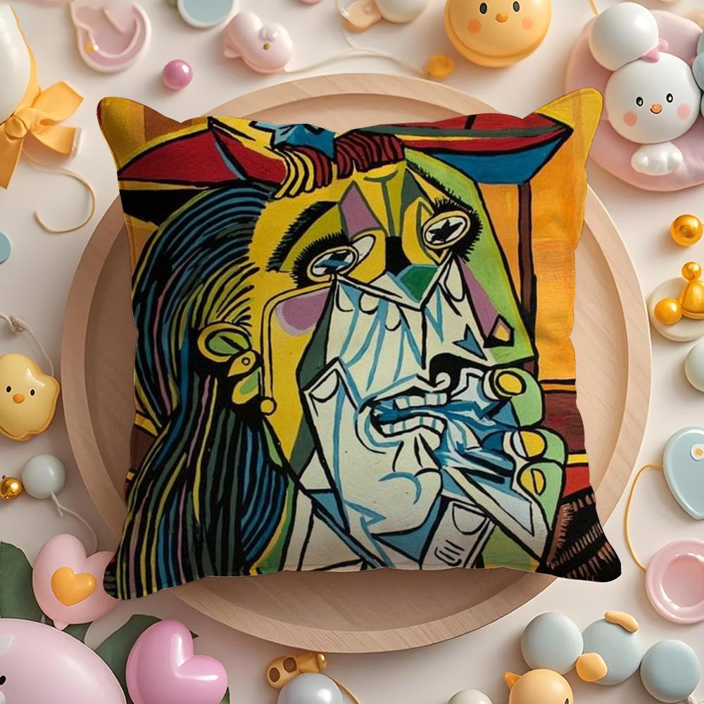 American Art P-Picasso Pillow Case Soft Plush Fabric Double-Sided Printed Cushion Cover Warm Winter Sofa Pillow Case