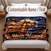 Horse Theme Soft Blanket Personalized Custom Name Text Print Warm Blanket Home Sofa Bedroom Decor